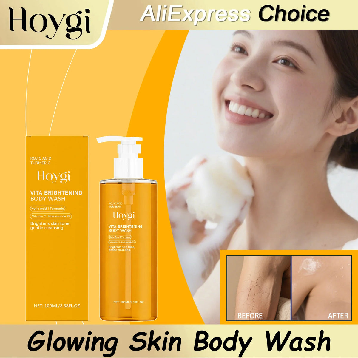 HOYGI Turmeric Shower Gel Moisturizing Smooth Skin Gentle Foam Body Cleansing Nicotinamide Whitening Brightening Body Wash 100ml