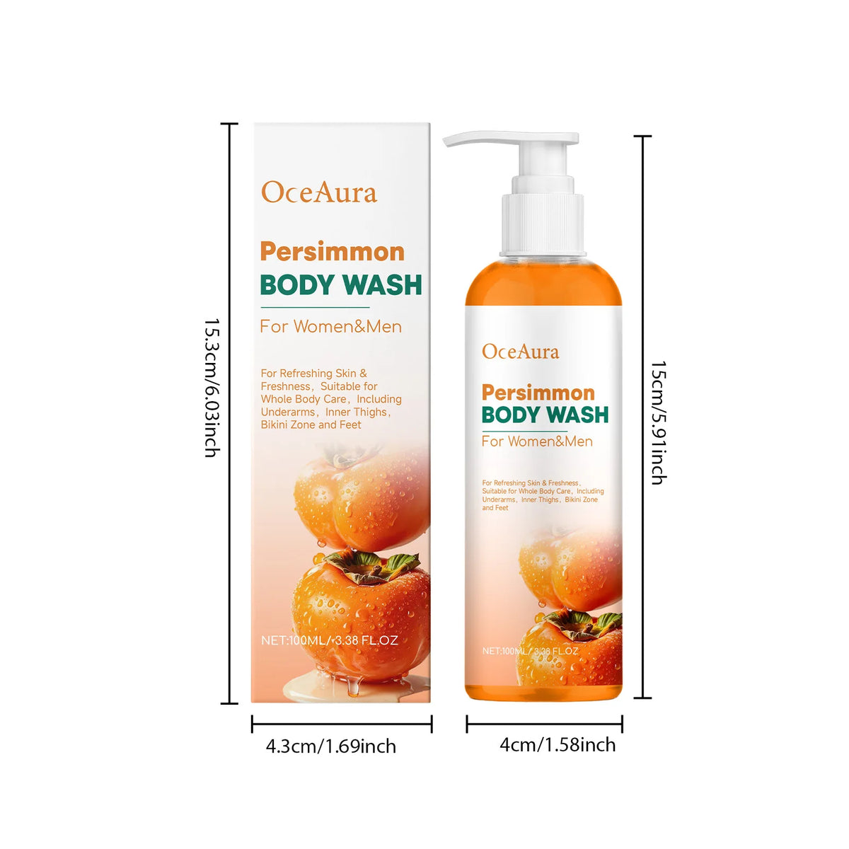 Persimmon Body Wash Shower Gel Body Odor Remover Rich Foam Deep Cleansing Improving Smoothness Nourishing Refreshing Body Care