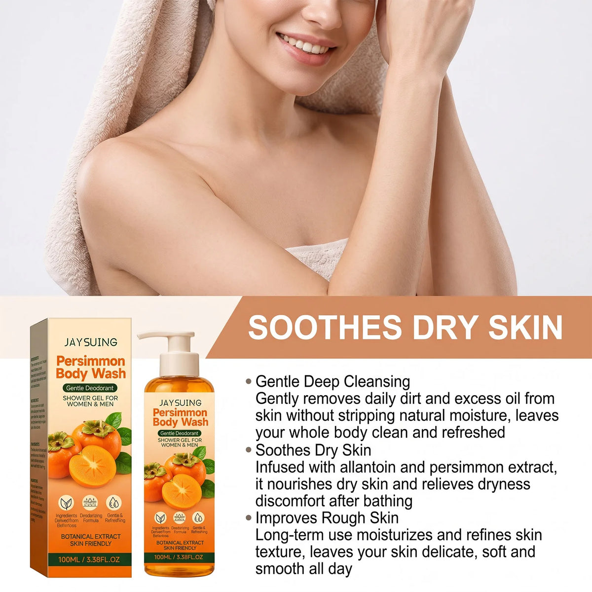 Persimmon Refreshing Body Wash Gentle Moisturizing Smooth Soft Silky Hydrating Nourishing Shower Gel All Skin Types Daily