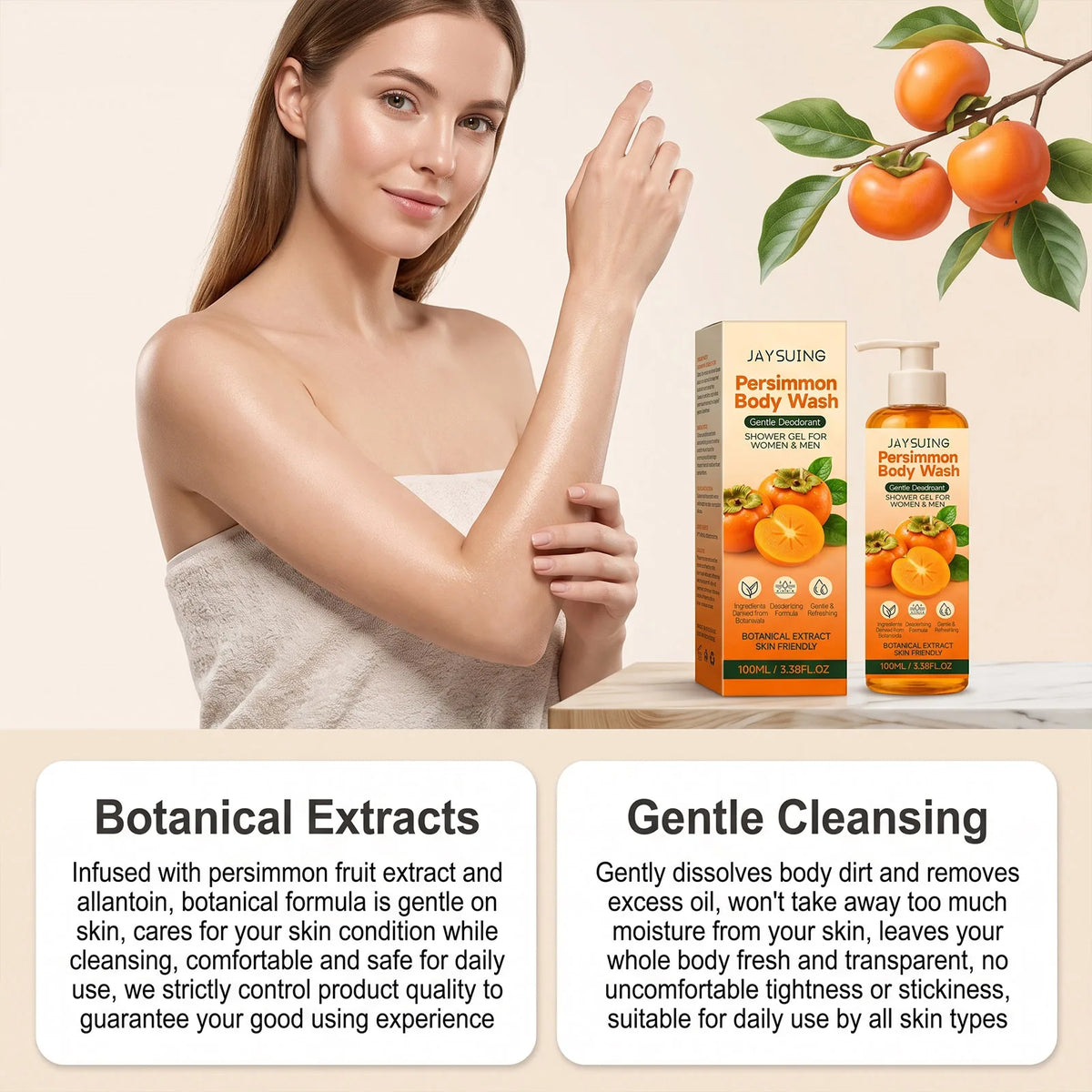 Persimmon Refreshing Body Wash Gentle Moisturizing Smooth Soft Silky Hydrating Nourishing Shower Gel All Skin Types Daily