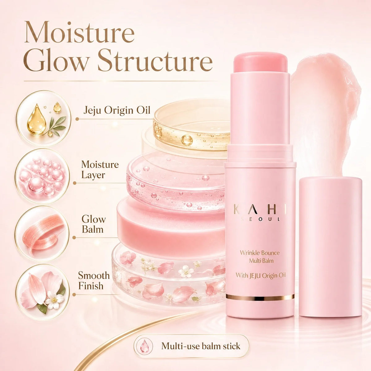 Korean Skin Care KAHI Wrinkle Bounce Multi Balm Stick,All-in-One Deep Hydrating Lip Balm Eye Cream Neck Cream Gift for Women