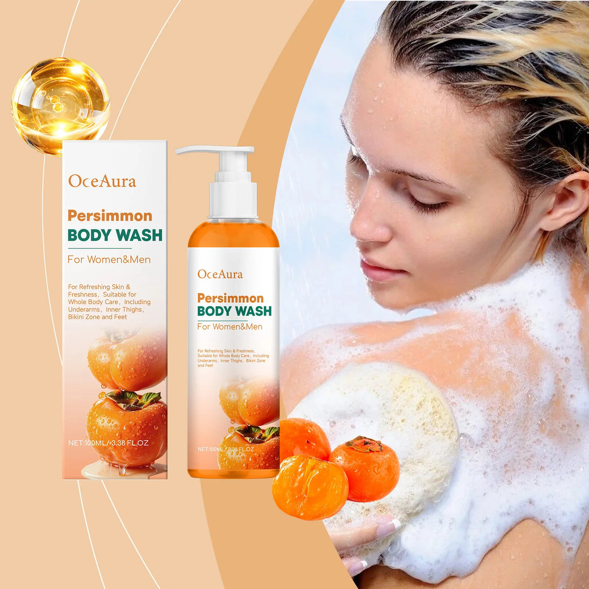 Persimmon Body Wash Shower Gel Body Odor Remover Rich Foam Deep Cleansing Improving Smoothness Nourishing Refreshing Body Care