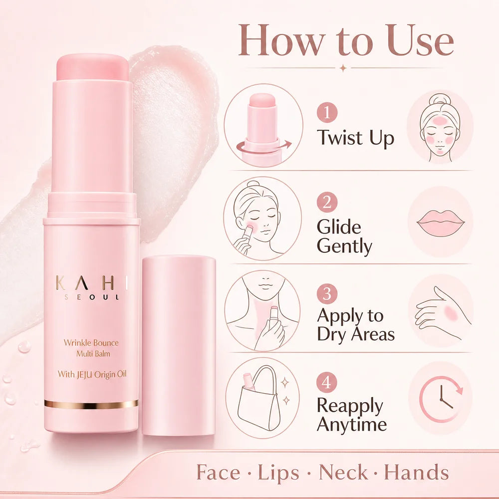 Korean Skin Care KAHI Wrinkle Bounce Multi Balm Stick,All-in-One Deep Hydrating Lip Balm Eye Cream Neck Cream Gift for Women