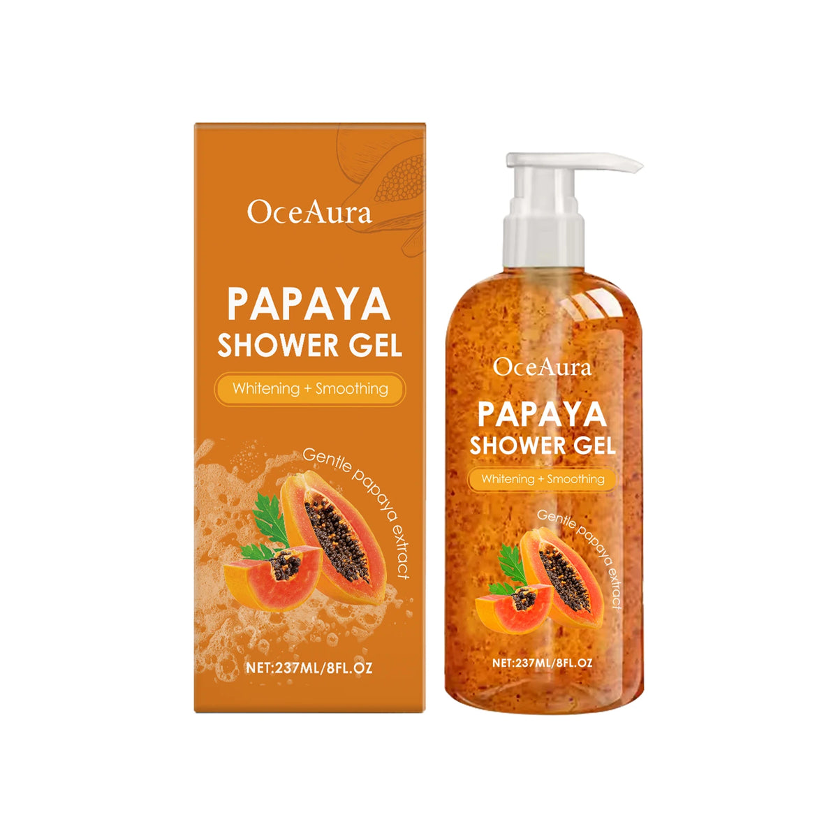 Papaya Shower Gel Whitening Smoothing Cleansing Remove Dirt Fade Pigmentation Rich Foam Lasting Aroma Hydrate Refresh Body Wash