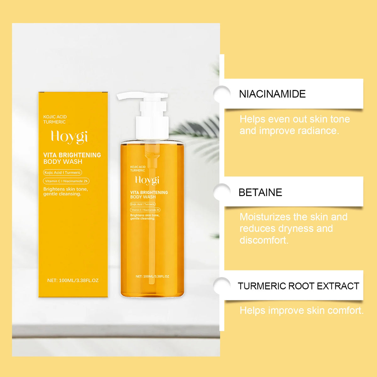 HOYGI Turmeric Shower Gel Moisturizing Smooth Skin Gentle Foam Body Cleansing Nicotinamide Whitening Brightening Body Wash 100ml