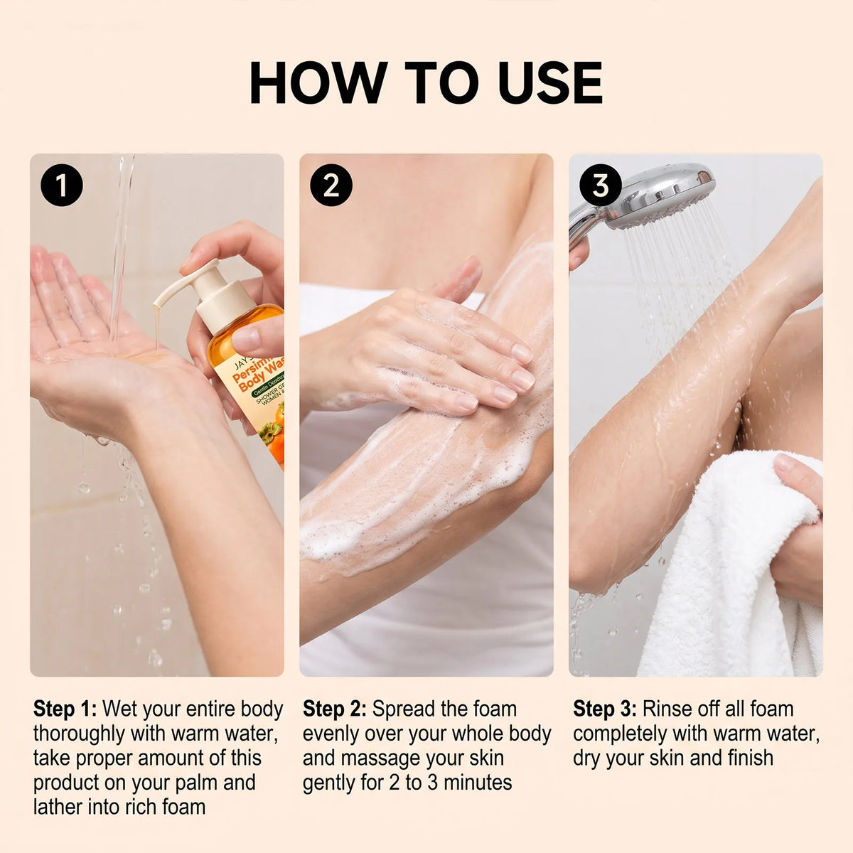 Persimmon Refreshing Body Wash Gentle Moisturizing Smooth Soft Silky Hydrating Nourishing Shower Gel All Skin Types Daily