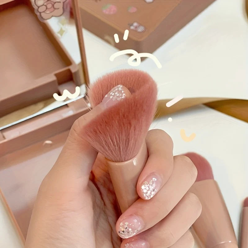 5Pcs Portable Makeup Brush Set With Mirror -  Foldable Travel Kit ，Mini Makeup Brush Set Travel Makeup Brush Set