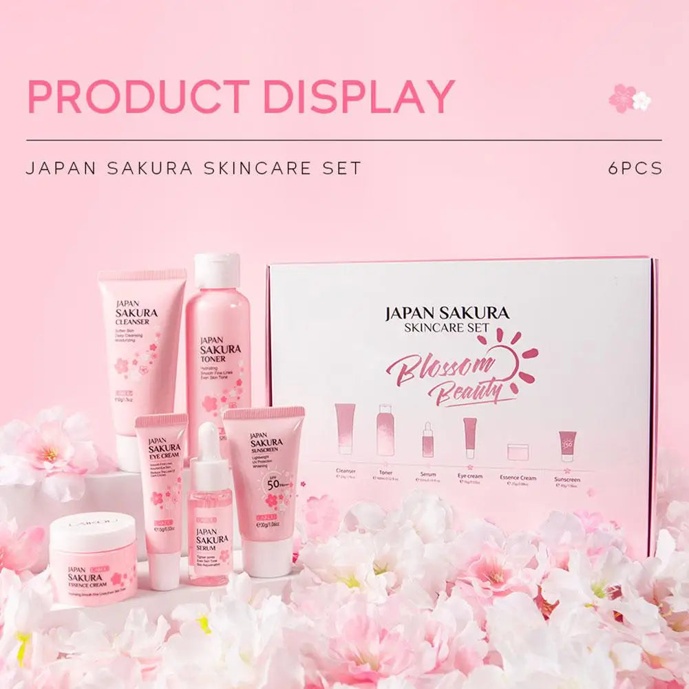 6pcs Sakura Skin Care Set Hydrating Moisturing Smoothing Nourishing Brightening Firming Women Beauty Skincare Product