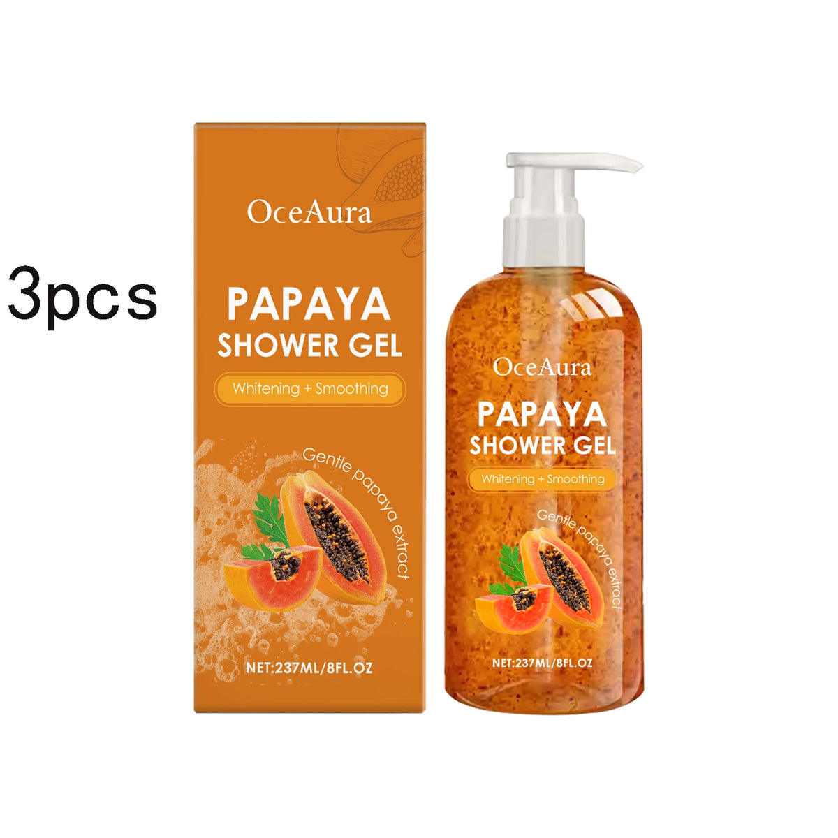 Papaya Shower Gel Whitening Smoothing Cleansing Remove Dirt Fade Pigmentation Rich Foam Lasting Aroma Hydrate Refresh Body Wash