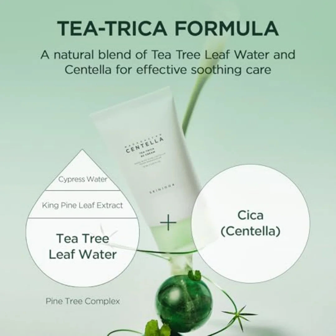 SKIN1004 Tea-Trica BS Cream Centella Asiatica Face Moisturizer Acne Soothing Repair Oily Blemish Prone Skin Korean Care 75ml